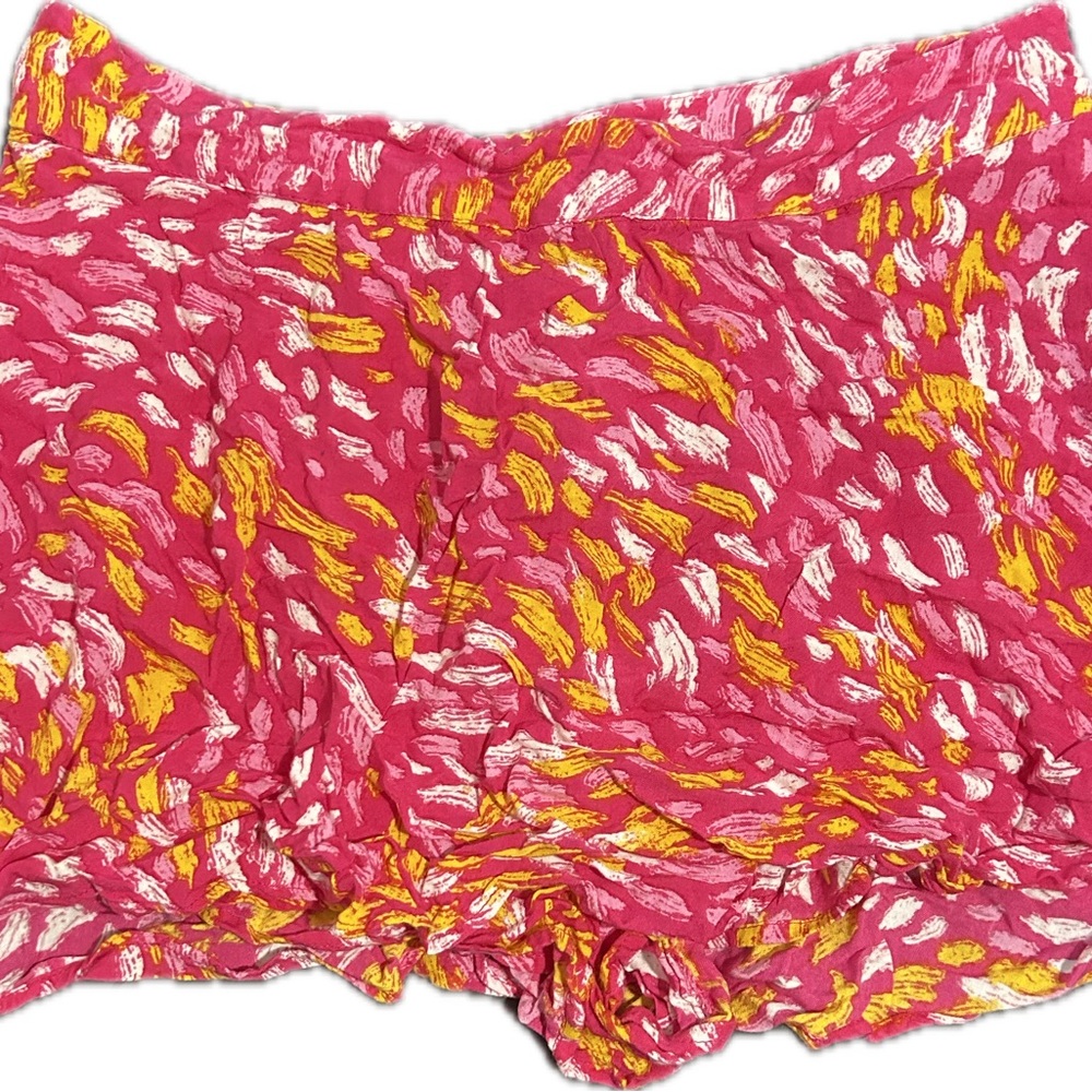 Bright Pink and Yellow Skorts with Abstract Pattern